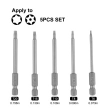 5pcs T6-T20 75mm Torx Screwdriver Bits Set Alloy Steel Magnetic Screwdriver Hex Shank For Electric Drill Air Drills Hand Tools