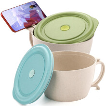 Noodle Bowl with Lid 40 oz Microwave-Safe Wheat Straw