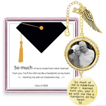Personalized Graduation Tassel Photo Charm with Angel Wings – Compatible with 2025 Caps, Vintage Memorial Gift