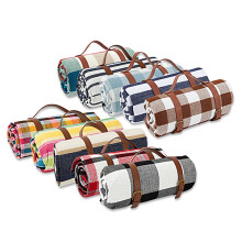 Picnic Blanket Three-layers Faux Leather Handle Moisture-proof Portable Thickened Multipurpose Winter Warm Plaid Camping Mat Outdoor Supplies