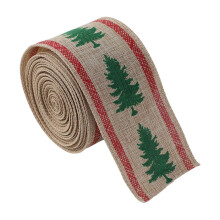 Christmas Burlap Ribbon with Xmas Tree Pattern, Wired Jute Ribbon for Wreath DIY, Gifts, Wrapping & Party Decor (78.7" x 6.3")
