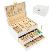 Jewelry Box with 2 Drawers and Velvet Liner 3 Layers