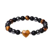 Valentine's Day Couple Bracelet: Retro Heart Charm, Mixed Textured Beads, Love-Themed Beaded Bracelet – 1 Pc, Compatible with Most Wrist Sizes