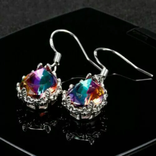 925 Silver Drop Stud Earrings Mystic Topaz Purple 2