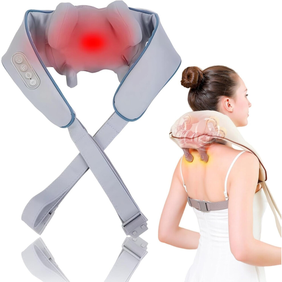 Neck Massager, Lymphatic Massage with Heat, Rechargeable Cordless Shiatsu Neck and Back Massager for Pain Relief Deep Tissue, Adjustable Modes