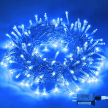 100 LED Blue Christmas Lights, 8 Modes, 33ft Clear Wire, Indoor/Outdoor, Plug-in, Compatible with Standard Outlets
