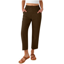 Women's Lounge Pants Relaxed Fit Brown Ankle-Length Elastic