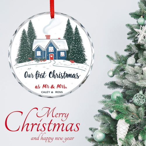 Personalized Glass Christmas Ornament for Newlyweds 2