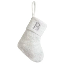 9-Pack White Letter Christmas Stockings, Soft Velvet with Knit Cuff – Family Holiday Party Decor