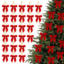 24pc Burgundy Small Velvet Christmas Bows, Xmas Tree Decorations, Wreath & Gift Wrap Bows, Wedding & Party Bows for Crafts, Snack Bags, Home Decor