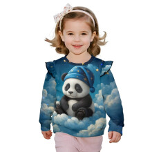 Toddler Sweatshirt Ruffle Shoulder Crewneck Kawaii Panda Pullover Sweatshirts Graphic Print Long Sleeve Blouse Hoodies for Fall Winter Spring