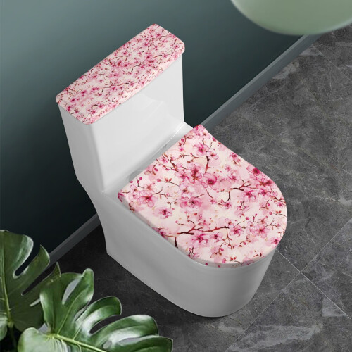 Toilettendeckelbezug-Set aus Polyester mit Kirschblütenmuster 2