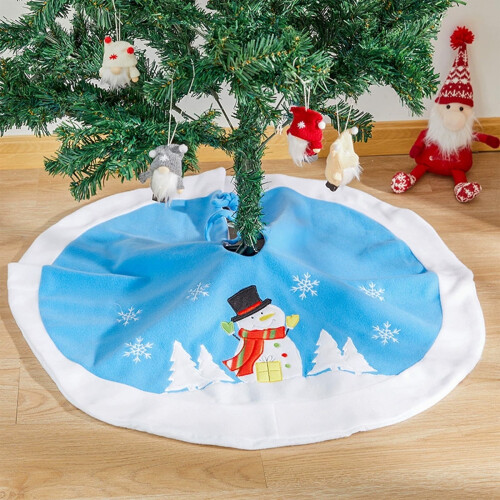 Saia para árvore de Natal azul e branca com estampa de floco de neve, 90 cm (35,43 polegadas)
