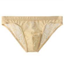 Men's Briefs Lace Low-Rise Bikini Breathable Beige 2XL