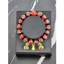 Traditional Chinese Ash Glaze Glass Beaded Bracelet with Golden Pi Xiu Charm – Elegant Crystal Gift for Women