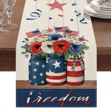 Independence Day table flag, patriotic dwarf truck pattern table cloth strip scarf, decorative table runner, option A.