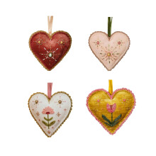 Handmade Beaded Heart Ornament, Valentines 2D Acrylic Pink Glitter Holiday Decor, A Unique White Meaningful Gift for Family Friends