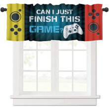 Cantonnière de fenêtre gaming – Motif manette jaune/rouge, fourreau pour tringle, 137 x 46 cm, pour chambre/cuisine/salon