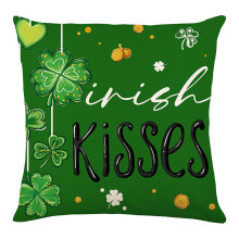 Taie d'oreiller trèfle pour la Saint-Patrick - Housse réversible en lin mélangé avec motif trèfle vintage, fermeture éclair et lavable en