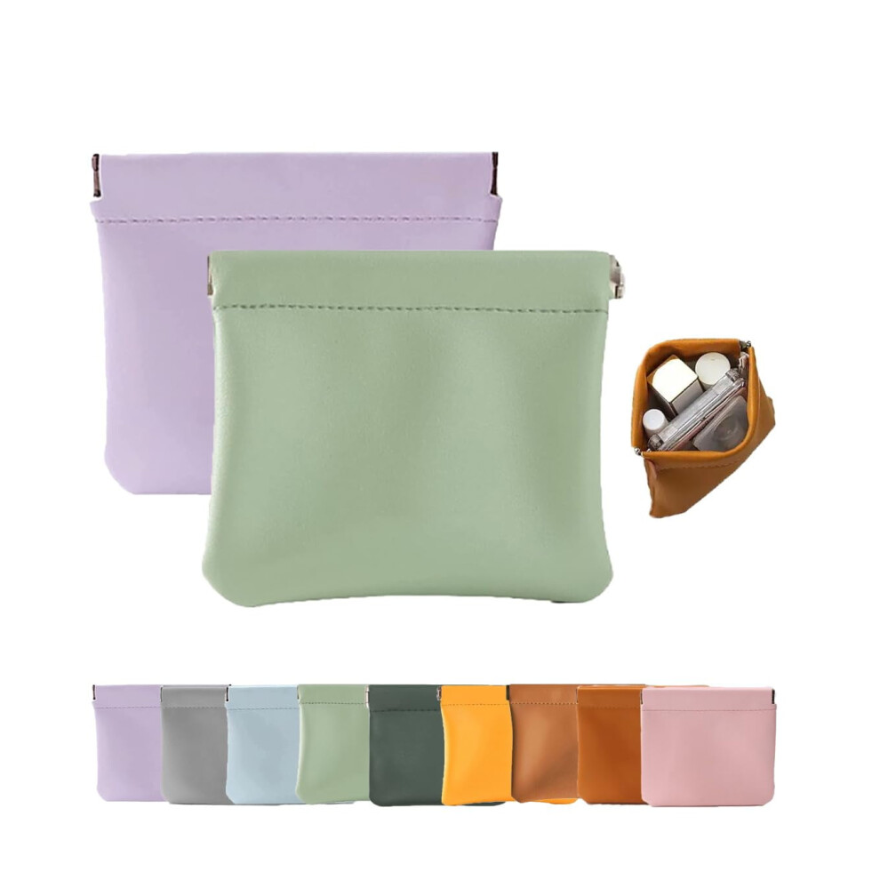 Pouchic Personalized Snap Closure Leather Organizer Pouch, 4.7x4.7in, Auto-Snap Lambskin Cosmetic Bag, No Zipper