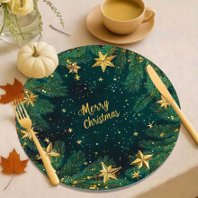 Christmas Gold Star Round Placemat – Non-slip, Easy-Clean Table Decor for Holiday Meals & Parties (Gold)