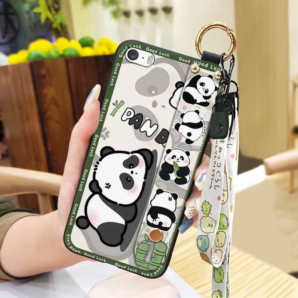 Phone Case Compatible With Iphone 5/5S/Se – Panda Cartoon Design, Kickstand, Lanyard Ring, Shockproof, Dust-Resistant 9170372340811