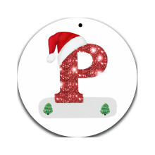 Christmas 26 Letter Ornaments, Christmas Initial with Red Hat Christmas Tree Ornaments, 26 Letter Hanging Pendant Ornaments for Xmas Tree Decorations