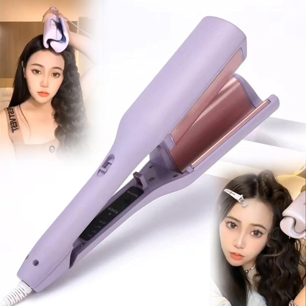 Purple/Pink French Curls Iron For Egg-Roll & Water Ripple Styles Â V-Shaped, Fast Heating, Adjustable Temp, Multifunctional Crimper & Curler