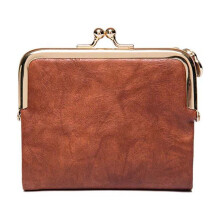 Women's Vintage Leather Bifold Coin Purse with Zipper and