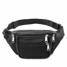 Vintage Genuine Leather Waist Bag Waterproof Bag Men Waist Bag Black