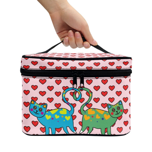 Cosmetic Organizer Bag Portable Heart-Shaped Cat Pattern 2