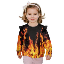 Fire Print Ruffle Shoulder Pullover Hoodie for Toddler Girls 3-4T, Long Sleeve Casual Sweatshirt Compatible with Fall/Winter/Spring