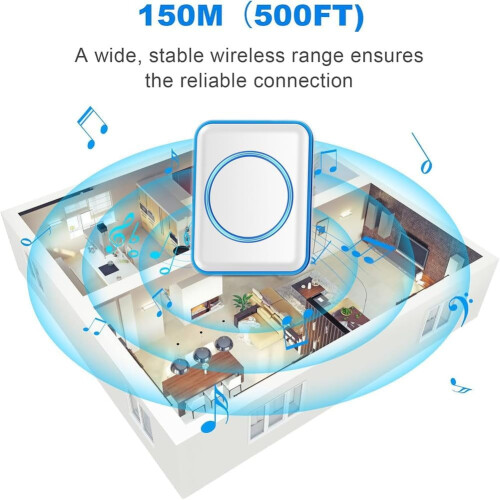 Wireless Waterproof Doorbell Kit LED Receiver and 2 2