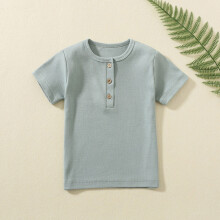 Nrmvnmi Kids Boys Girls Henley Shirts Solid Color Button Down Short Sleeve Casual Tops Tees Green-4 Years