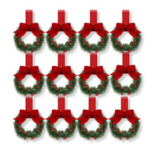 Ensemble de 12 mini couronnes de Noël de 13 cm avec ruban à nœud – Convient pour la décoration intérieure et extérieure