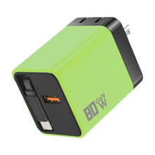 80W Max Fast Charging Wall Plug with Retractable and Scalable Module Featuring Type C and USB Ports for and Laptops