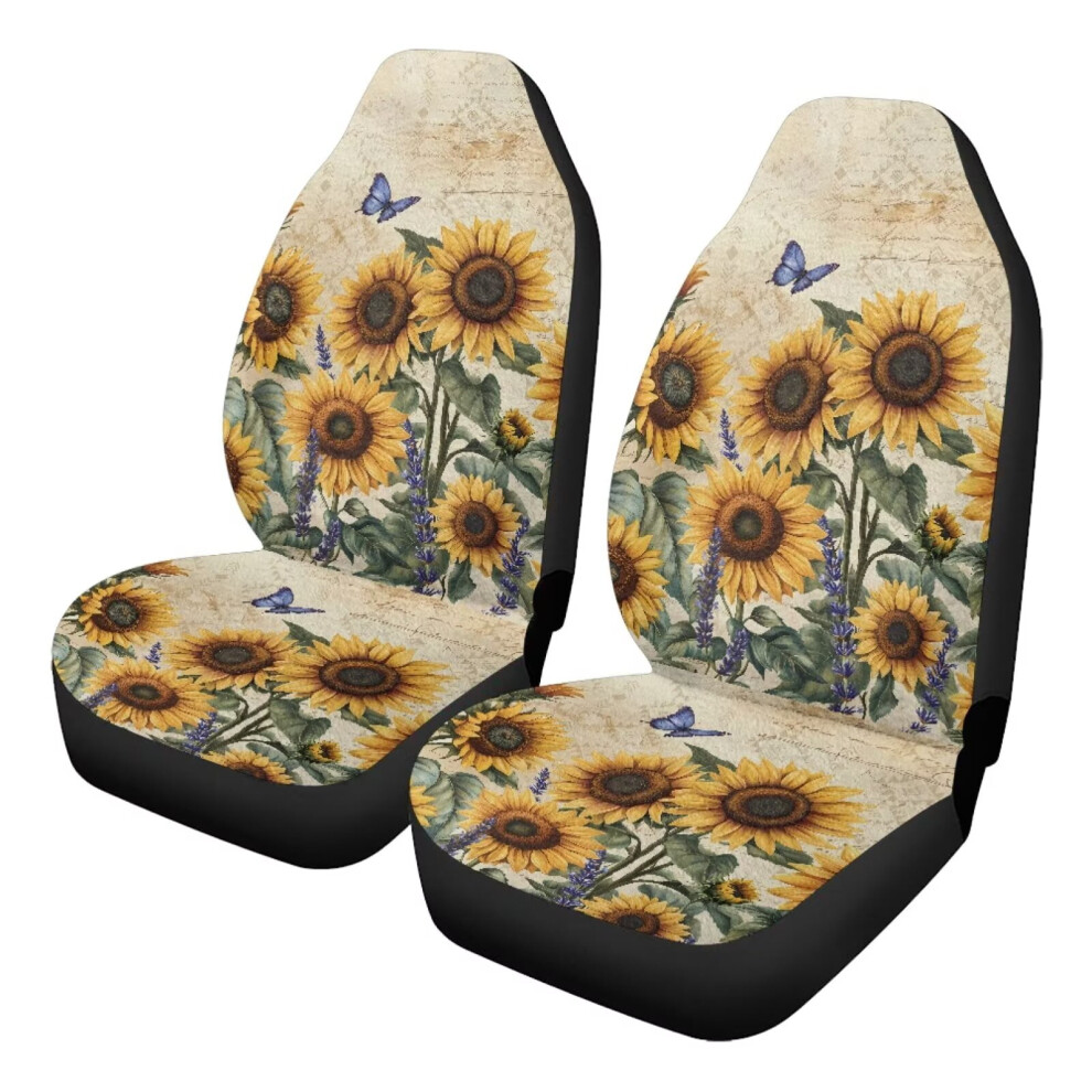 Butterfly Sunflower Front Car Seat Cover, Universal Soft Breathable Blanket Cloth Cover Compatible With Most Cars, Trucks & Suvs Coral 9399596259925