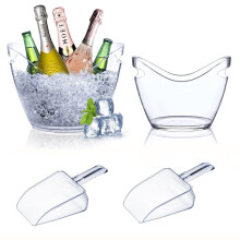 Cubeta de acrílico transparente para bebidas (4 litros) para fiestas, compatible con coctelerías, vino, champán y cerveza. Incluye cucharas