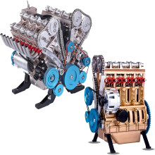 8-Zylinder-V8-Motor-Modellbausatz aus Vollmetall, DIY-Automotormodell (glatt), geeignet für Bildungszwecke