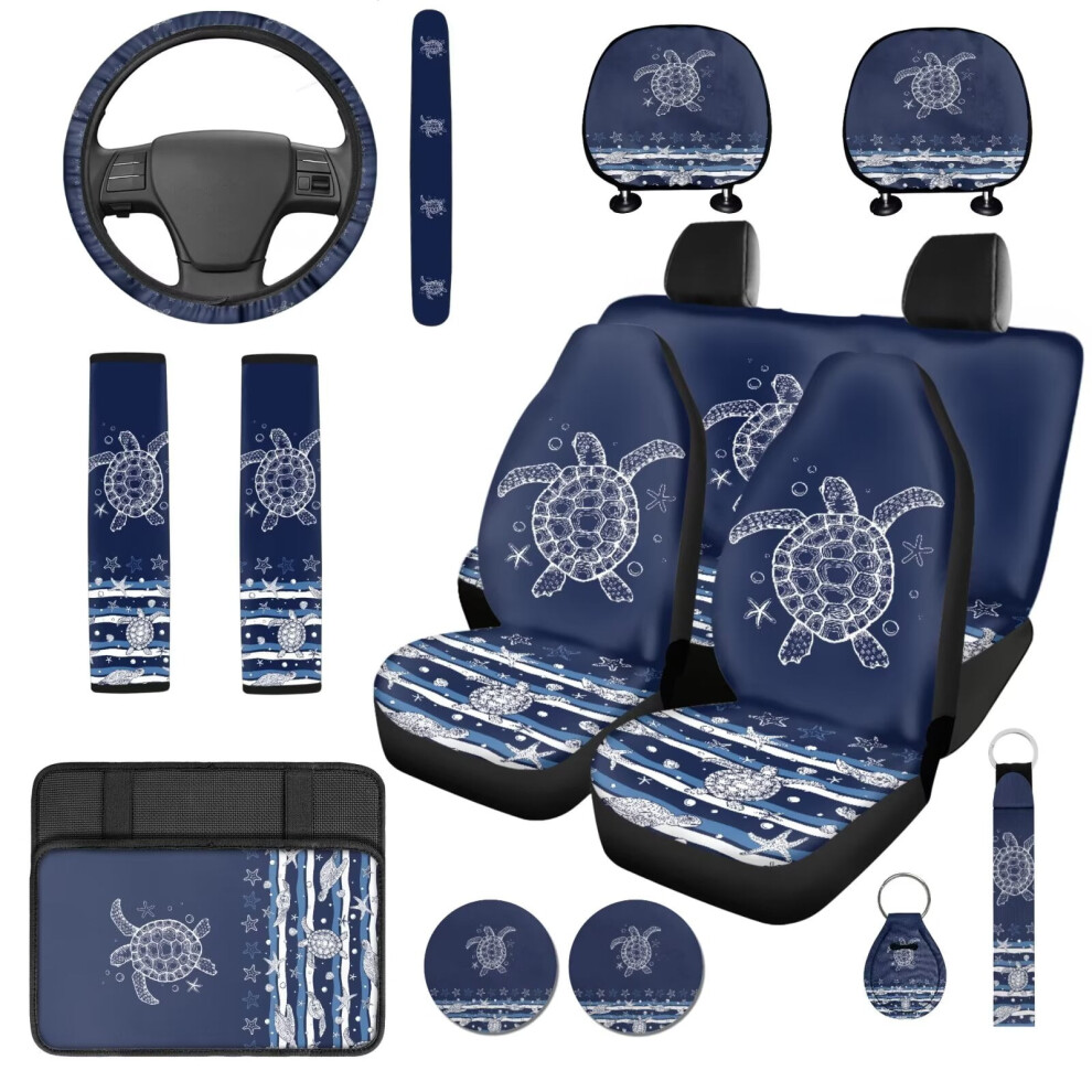 Sea Turtle 14-Pc Auto Seat Cover Set W/ Console, Wheel, Headrest, Belt Pad & Keychain Â Anti-Slip, Compatible With Cars & Suvs 9399596260778