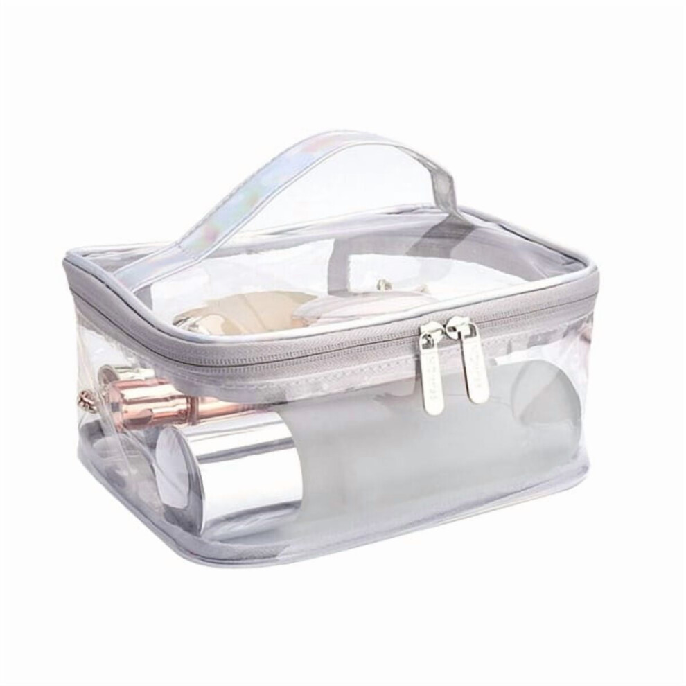 Silver Transparent Pvc Makeup Bag Portable Waterproof Toilet Bag Cosmetic Bag With Large Capacity Zipper[Hk] Single Layer