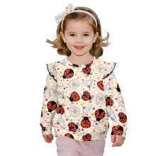 Ruffle Sweatshirts Casual Pullover Sweatshirt Ladybug Flowers Long-Sleeve Crewneck Sweatshirt for Kids Soft and Comfortable T-Shirts Sweater