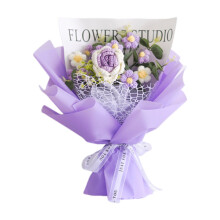 Bouquet de fleurs au crochet, tournesol et rose : bouquet tricoté à la main pour la Saint-Valentin, la fête des mères, un anniversaire,
