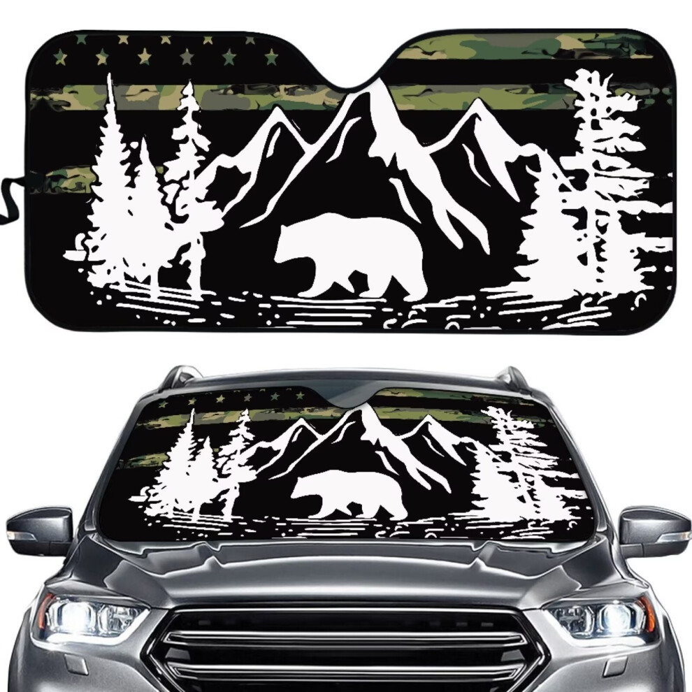 Camouflage American Flag Mountain Bear Car Sun Shade Â Uv Protection, Keeps Car Cool, Easy Install, Compatible With Most Cars 9399596261980