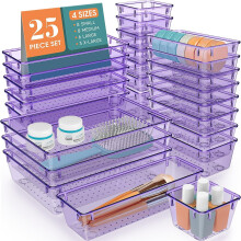 Ensemble de 25 organisateurs de tiroir en plastique transparent (4 tailles) – Convient pour le maquillage, les bijoux, les gadgets, la cuisine, la