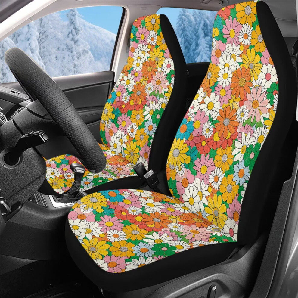 Hippie Flowers Car Seat Covers For Front Seats, 2 Pcs Â Compatible With Cars, Trucks, Vans, Suvs Coral 9399596261829