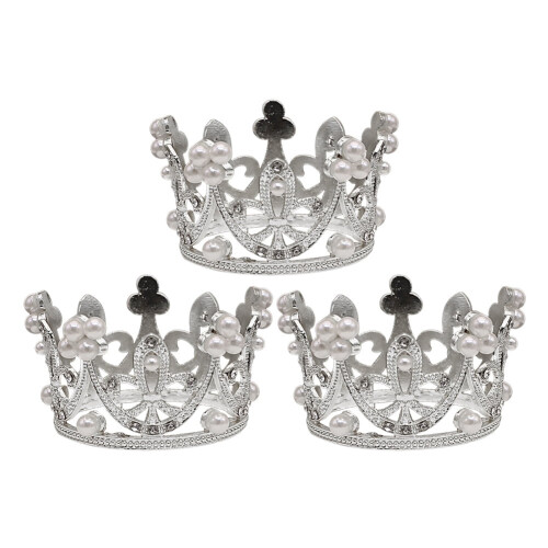 Alloy Crown Cake Topper Set 3 Silver Mini Crowns