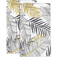 Serviettes de bain à motif feuilles de palmier dorées (lot de 2) - Serviettes de toilette douces, absorbantes et décoratives pour la salle de