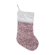 Glitzernde Pailletten-Weihnachtsstrümpfe mit weißem, superweichem Plüschbündchen, Weihnachtsdekoration, zum Aufhängen am Kamin, inklusive