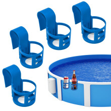 Poolside Cup Holder for Above Ground Pools, Compatible with 2" or Less Round Top Bar – Blue, 4-Pack